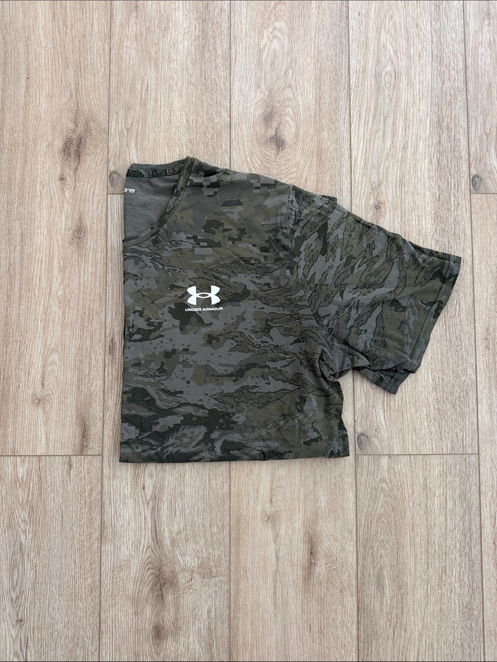 Under Armour Men's Olive Green Camo Short Sleeve Tee - White Logo
